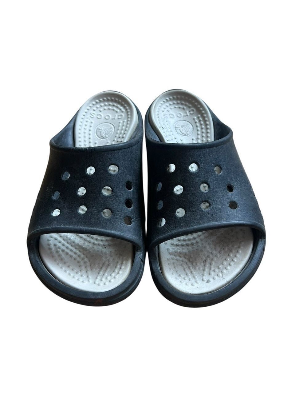 Crocs Black and White Slide Sandals - Picture 1 of 8